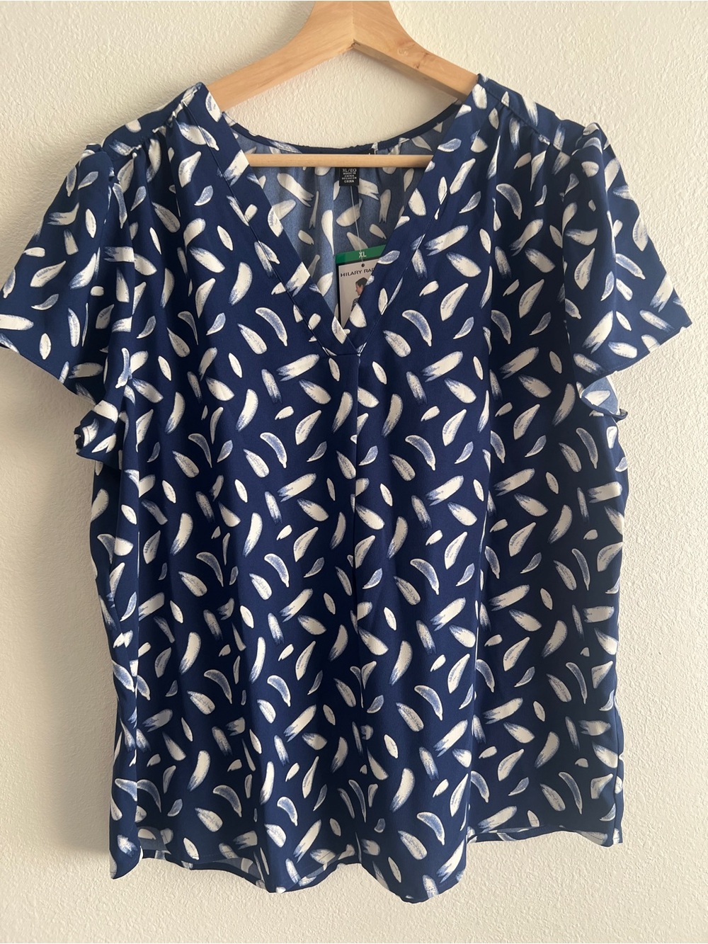 Hilary Radley Navy Blue V-Neck Printed Blouse